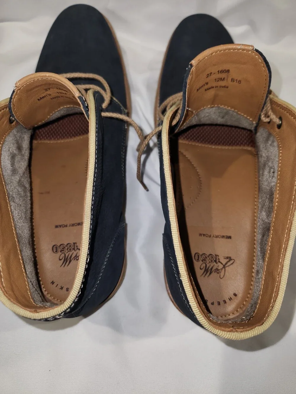 Johnston & Murphy Navy Suede Leather Sheepskin Chukka Boots Size 12 NWOT